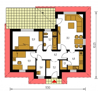 Plan de sol du rez-de-chaussée - BUNGALOW 70